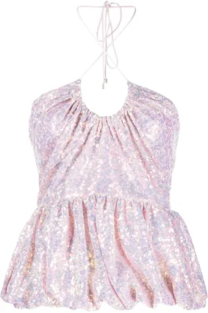 ROTATE Top bordado con lentejuelas y cuello halter