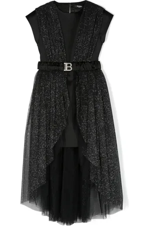 Balmain Vestido de tul con hilos metalizados