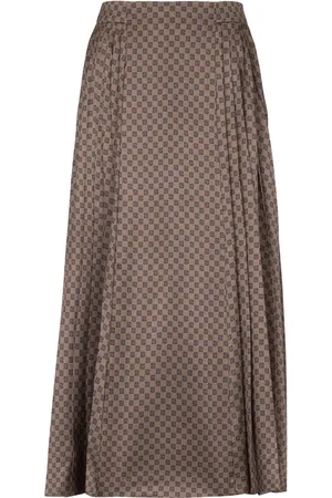 Balmain Falda midi con diseño plisado y monograma estampado