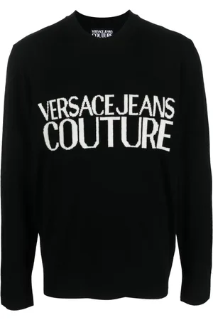 VERSACE Suéter con cuello redondo y logo en intarsia