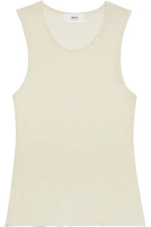 Ami Camiseta tejida de canalé con cuello redondo