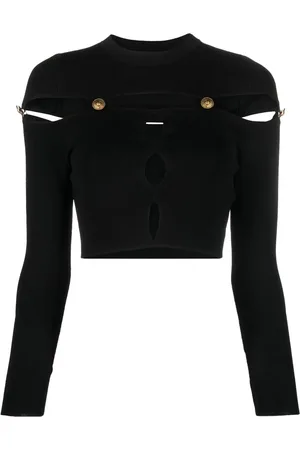 VERSACE Top tejido de canalé corto con aberturas