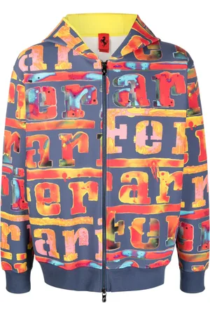 FERRARI Hoodie con cierre y logo estampado