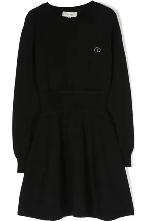 Twin-Set Vestido tejido con diseño acampanado y placa del logo