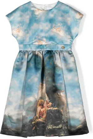 Roberto Cavalli Vestido plisado con estampado gráfico
