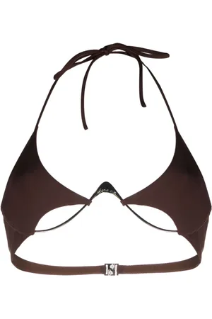MUGLER Top de bikini con cuello halter y placa del logo
