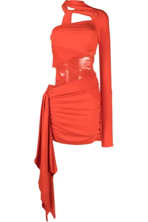 MUGLER Vestido corto con diseño asimétrico y fruncido