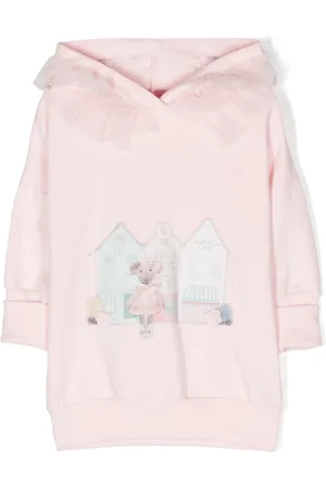 Lapin House Vestido estilo sudadera con capucha y detalles de tul