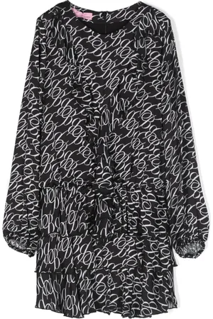 MISS BLUMARINE Vestido midi con logo estampado y detalle de volantes