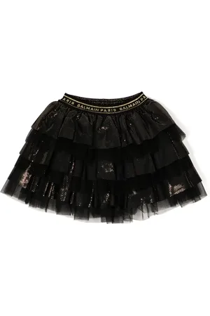 Balmain Falda estilo tutú a capas con logo en la pretina