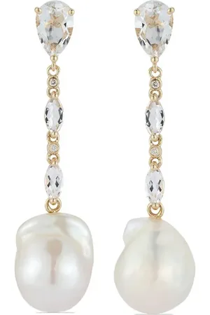 Mateo Arracadas en oro amarillo de 14kt con diamantes y perla