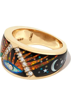 JACQUIE AICHE Anillo Galaxy Eye Starburst en oro amarillo de 14kt