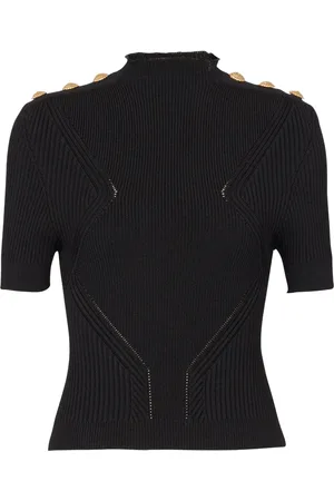 Balmain Top tejido de canalé con detalle de botones