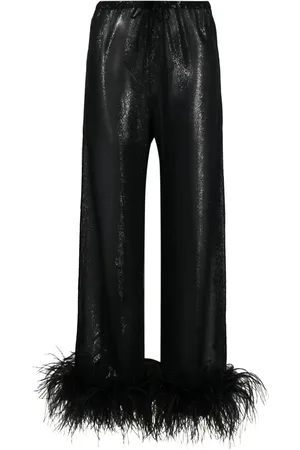 Oseree Pantalones de pijama con ribete de plumas