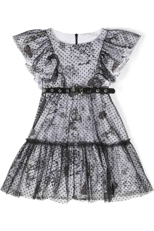 MONNALISA Vestido de tul con estampado botánico y cinturón
