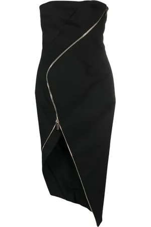 GENNY Vestido strapless con diseño asimétrico y cierre