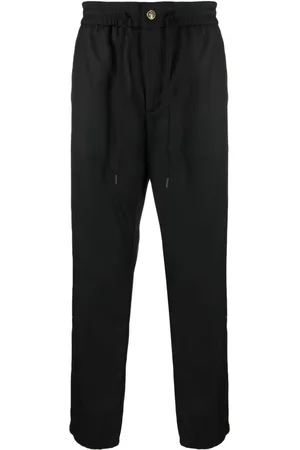 VERSACE Pantalones rectos con cordones en la pretina y parche del logo