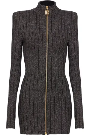 Balmain Vestido corto tejido de lúrex con cierre