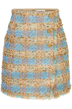 Nina Ricci Falda de tweed acampanada con motivo de cuadros