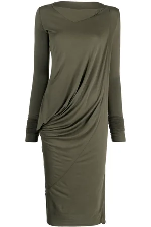 Rick Owens Vestido midi con diseño fruncido y cuello abierto