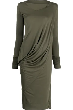 Rick Owens Vestido midi con diseño fruncido y cuello abierto