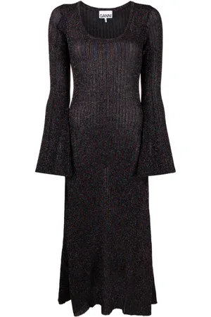 Ganni Vestido midi tejido de canalé con efecto metalizado