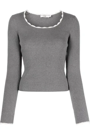 B+AB Suéter de canalé con cuello festoneado