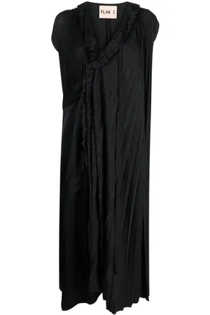 Plan C Vestido midi con diseño plisado y asimétrico