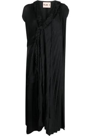 Plan C Vestido midi con diseño plisado y asimétrico