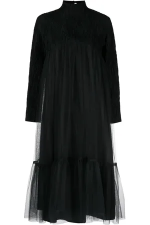 NOIR KEI NINOMIYA Vestido midi con capa de tul y cuello de tortuga