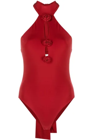 MAGDA BUTRYM Body con aplique de rosa y cuello halter