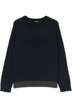 Balmain Suéter con logo en relieve y cuello redondo