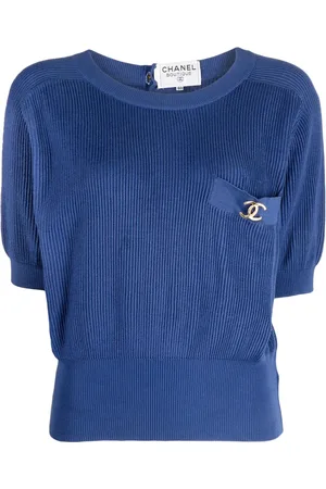 CHANEL Top tejido de canalé con logo CC 1990-2000