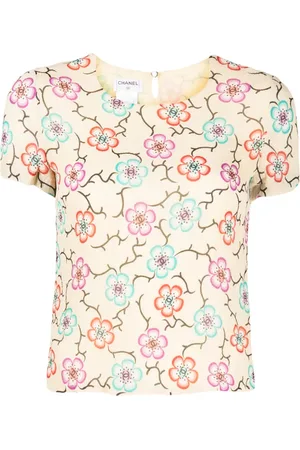 CHANEL Playera con estampado floral 2001