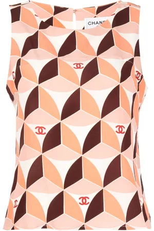 CHANEL Top de seda con estampado geométrico 2001