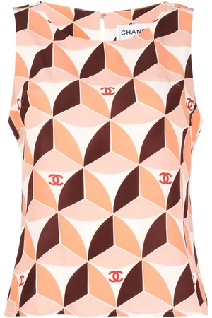 CHANEL Top de seda con estampado geométrico 2001
