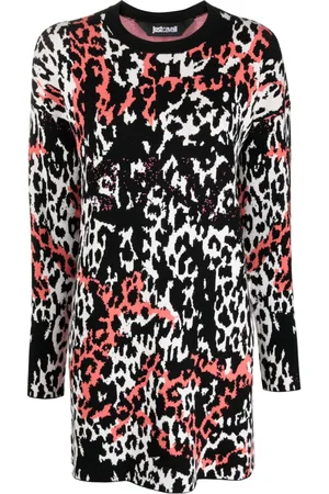 Roberto Cavalli Vestido corto con estampado de leopardo en jacquard