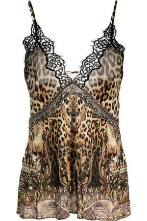 Camilla Top con tirantes finos y estampado de leopardo