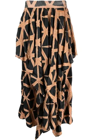 ULLA JOHNSON Falda midi de seda con estampado gráfico
