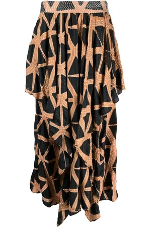 ULLA JOHNSON Falda midi de seda con estampado gráfico