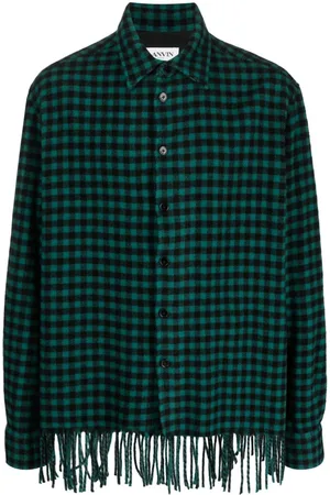 Lanvin Camisa con motivo de cuadros y flecos