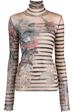 Jean Paul Gaultier Top con estampado gráfico y rayas
