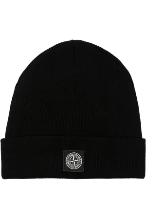 Stone Island Gorro tejido de canalé con parche del logo