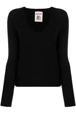 SEMICOUTURE Top tejido con efecto cepillado y cuello en U