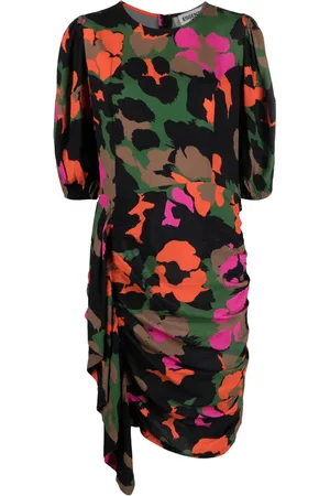 Essentiel Antwerp Vestido con estampado floral y detalle drapeado