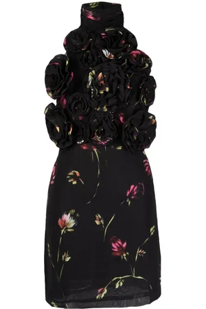 ROTATE Vestido corto con estampado floral y cuello halter