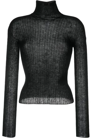 Saint Laurent Suéter tejido de canalé con cuello de tortuga
