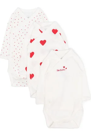 Petit Bateau Set de tres bodies con corazones estampados