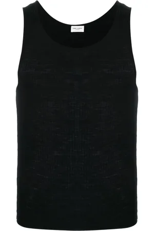 Saint Laurent Camiseta tejido de canalé con logo bordado