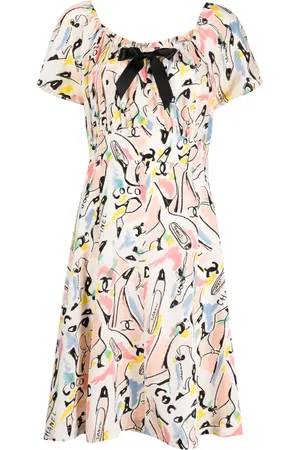 CHANEL Vestido de seda con estampado gráfico 1990-2000